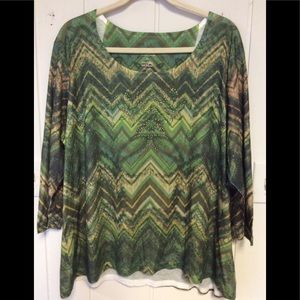 Jane Ashley Green Top 3/4 Sleeves Size 2X